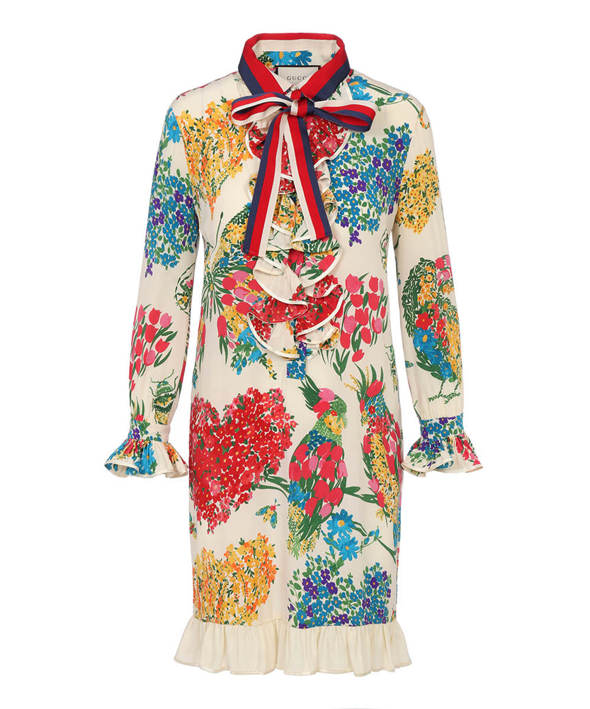 Gucci Floral Print Ruffle Trim Shirt ...